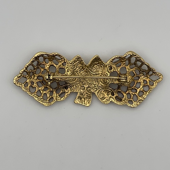 Vintage Bar Pin Brooch Gold Tone Bow 2.5" - Picture 3 of 9